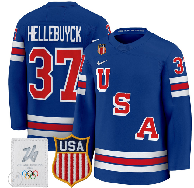 Men 2026 USA Olympic #37 Connor Hellebuyck blue NHL Jersey
